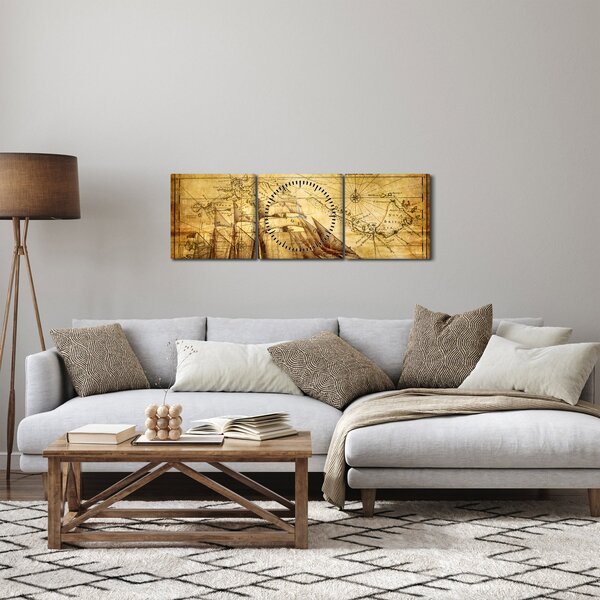 Obraz - Stara mapa (z zegarem) (90x30 cm)
