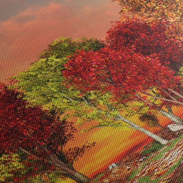 Obraz - Kolorowe drzewa (z zegarem) (90x30 cm)