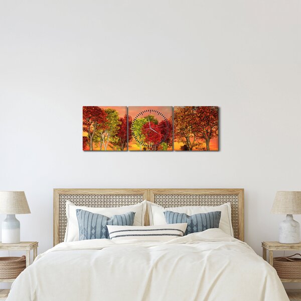 Obraz - Kolorowe drzewa (z zegarem) (90x30 cm)
