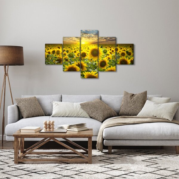 Obraz - Słoneczniki o zachodzie słońca (125x70 cm)