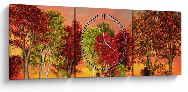 Obraz - Kolorowe drzewa (z zegarem) (90x30 cm)