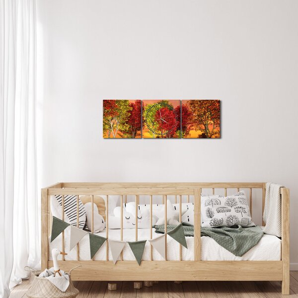 Obraz - Kolorowe drzewa (z zegarem) (90x30 cm)
