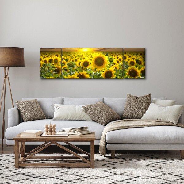 Obraz - Słoneczniki o zachodzie słońca (170x50 cm)