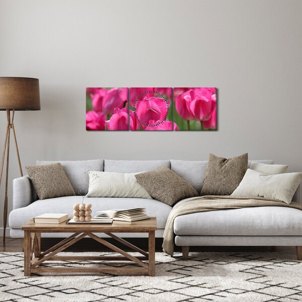 Obraz - Różowe tulipany (z zegarem) (90x30 cm)