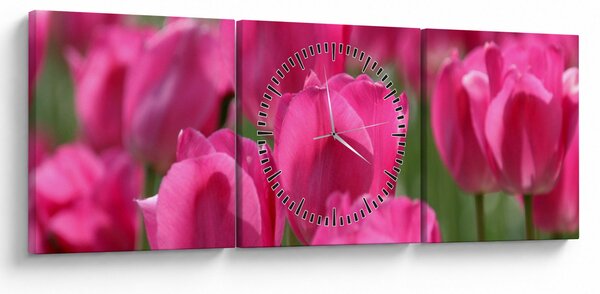Obraz - Różowe tulipany (z zegarem) (90x30 cm)