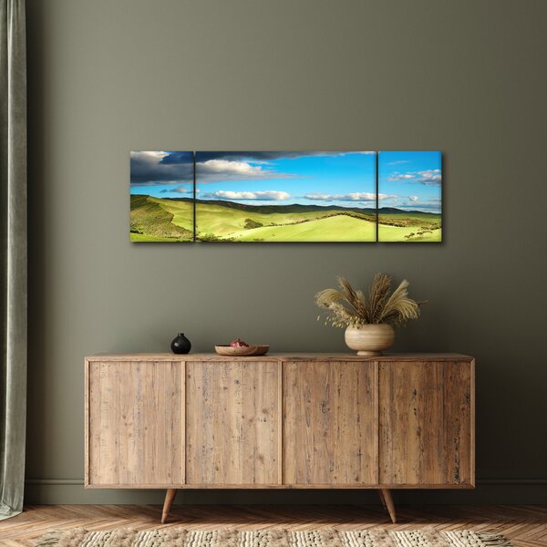 Obraz - Zielony krajobraz ze wzgórzami (170x50 cm)