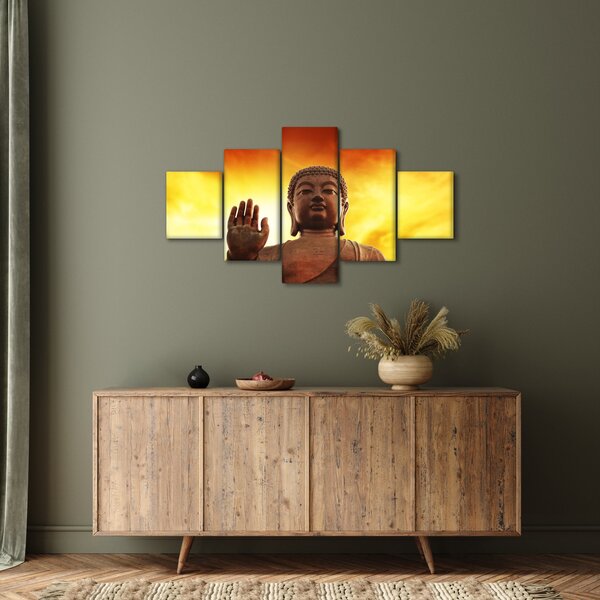 Obraz - Budda z czerwonym i żółtym tłem (125x70 cm)