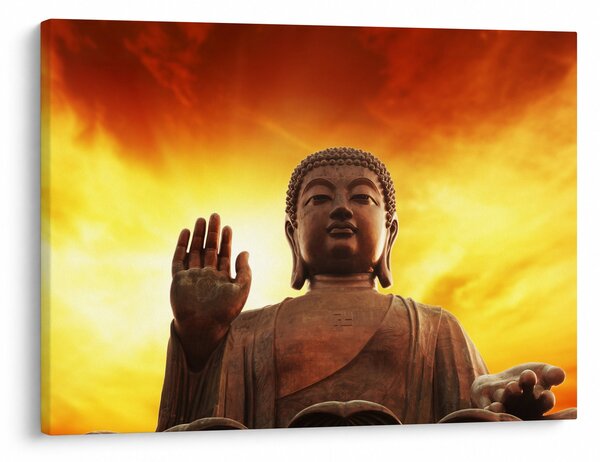 Obraz - Budda z czerwonym i żółtym tłem (70x50 cm)