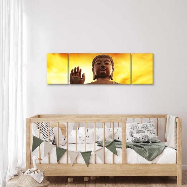 Obraz - Budda z czerwonym i żółtym tłem (170x50 cm)