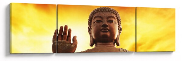 Obraz - Budda z czerwonym i żółtym tłem (170x50 cm)