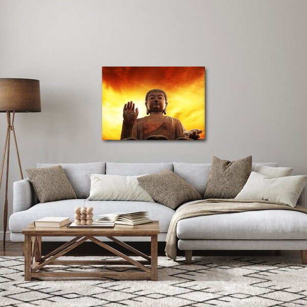 Obraz - Budda z czerwonym i żółtym tłem (70x50 cm)