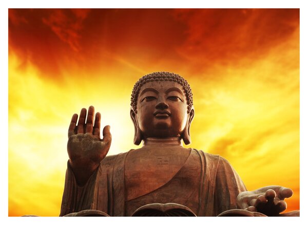 Obraz - Budda z czerwonym i żółtym tłem (70x50 cm)