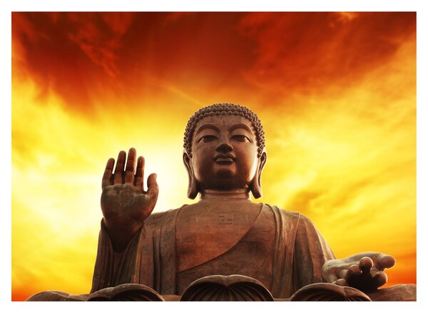 Obraz na szkle - Budda z czerwonym i żółtym tłem (70x50 cm)