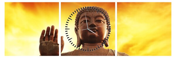 Obraz - Budda z czerwonym i żółtym tłem (z zegarem) (90x30 cm)