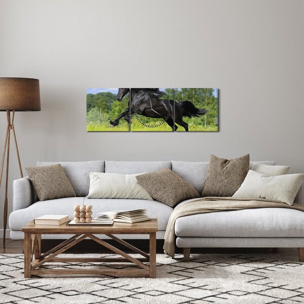 Obraz - Koń z płynącą grzywą (z zegarem) (90x30 cm)