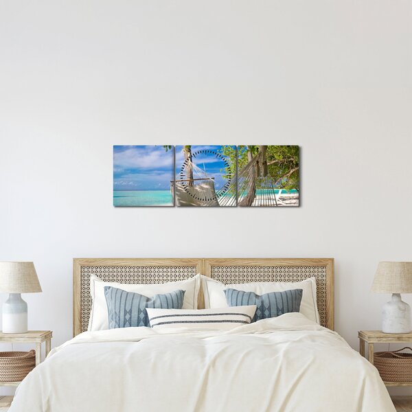 Obraz - Hamak na plaży (z zegarem) (90x30 cm)