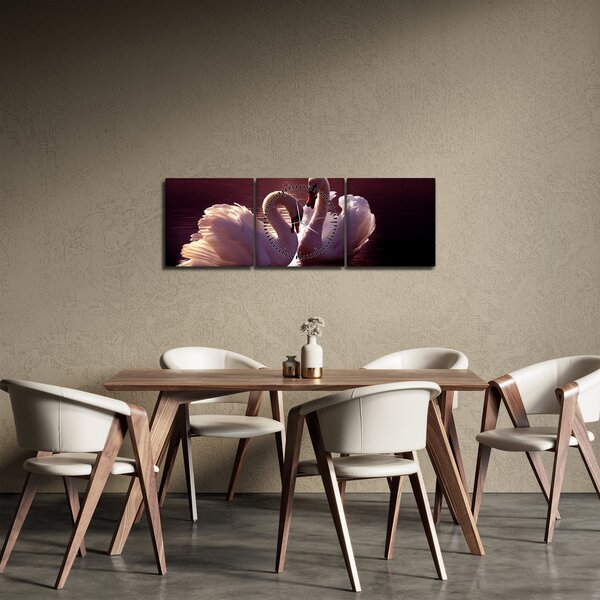 Obraz - Łabędzie na jeziorze (z zegarem) (90x30 cm)