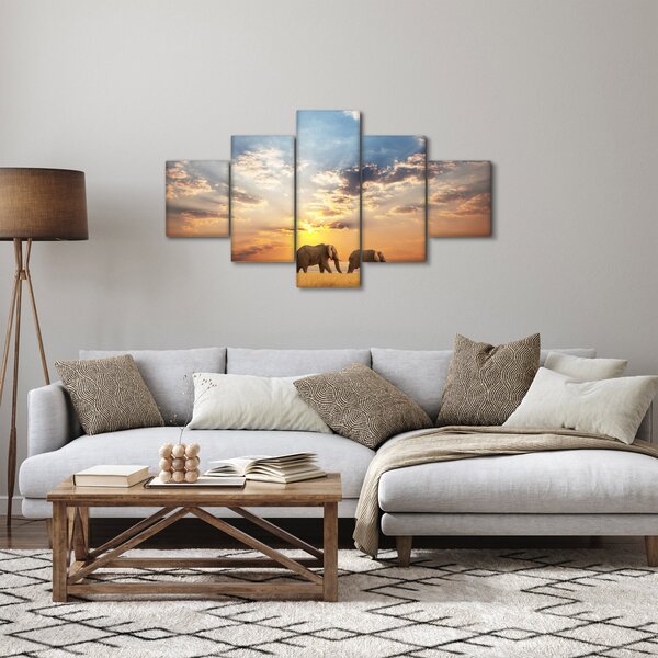 Obraz - Słonie wędrujące po sawannie (125x70 cm)