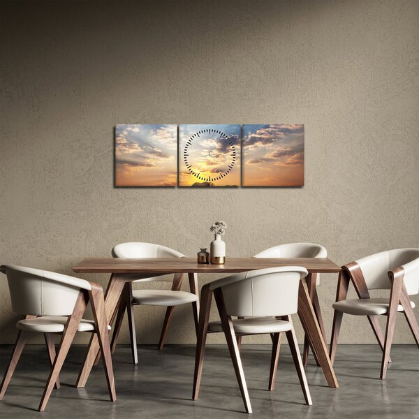 Obraz - Słonie wędrujące po sawannie (z zegarem) (90x30 cm)