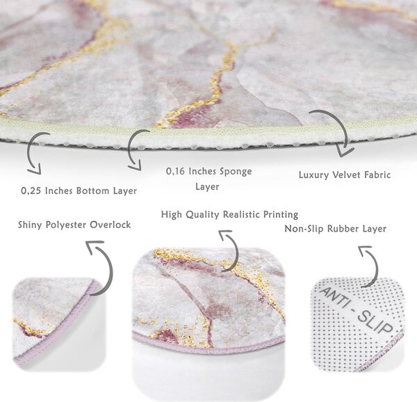 Jasnoróżowy/w kolorze złota okrągły dywan odpowiedni do prania ø 120 cm Marble – Mila Home