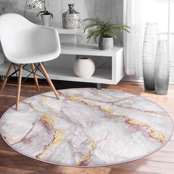 Jasnoróżowy/w kolorze złota okrągły dywan odpowiedni do prania ø 120 cm Marble – Mila Home
