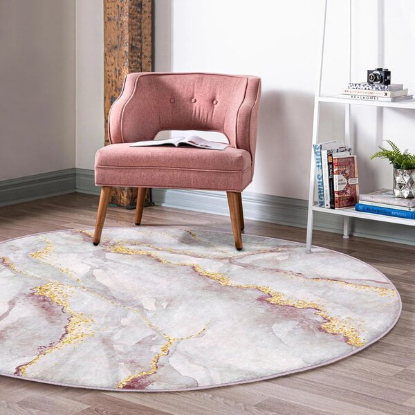 Jasnoróżowy/w kolorze złota okrągły dywan odpowiedni do prania ø 120 cm Marble – Mila Home