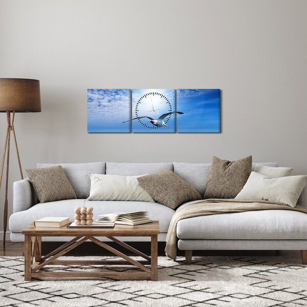 Obraz - Mewa nad morzem (z zegarem) (90x30 cm)