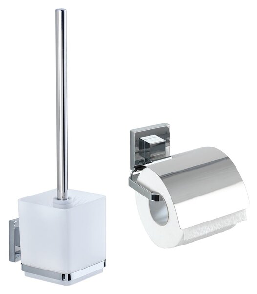 Samoprzylepny zestaw akcesoriów łazienkowych ze stali nierdzewnej w kolorze srebra z połyskiem Quadro – Wenko
