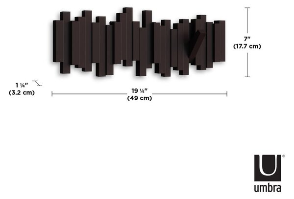 Ciemnobrązowy plastikowy wieszak ścienny Sticks – Umbra