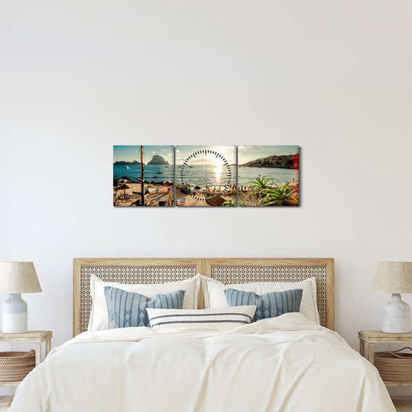 Obraz - Plaża z ludźmi (z zegarem) (90x30 cm)