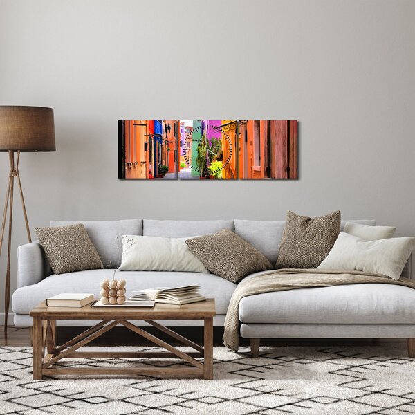 Obraz - Kolorowy dom w Burano, Wenecja (z zegarem) (90x30 cm)
