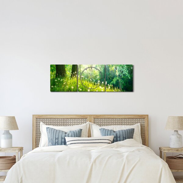Obraz - Magiczna łąka pełna mniszków lekarskich (z zegarem) (90x30 cm)