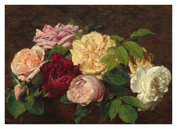 Obraz - Henri Fantin-Latour, Roses de Nice on a Table, reprodukcje (70x50 cm)