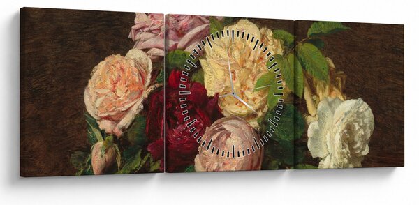 Obraz - Henri Fantin-Latour, Roses de Nice on a Table, reprodukcje (z zegarem) (90x30 cm)