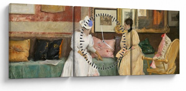 Obraz - William Merritt Chase, A Friendly Call, reprodukcje (z zegarem) (90x30 cm)