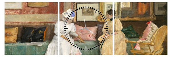 Obraz - William Merritt Chase, A Friendly Call, reprodukcje (z zegarem) (90x30 cm)