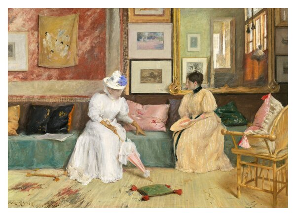 Obraz na szkle - William Merritt Chase, A Friendly Call, reprodukcje (70x50 cm)