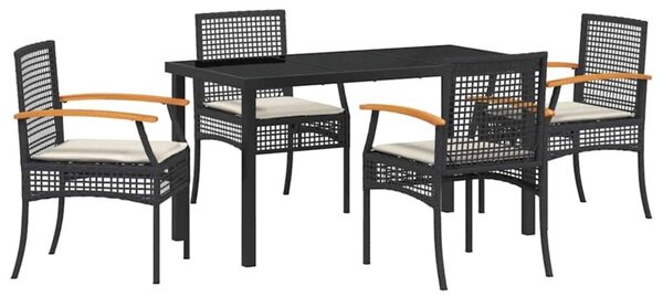 Zestaw Mebli Ogrodowych Komplet Jadalniany 5-Częściowy Czarny Rattan Na Taras Balkon Ogród