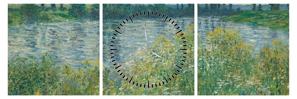 Obraz - Claude Monet, Banks of the Seine, reprodukcje (z zegarem) (90x30 cm)