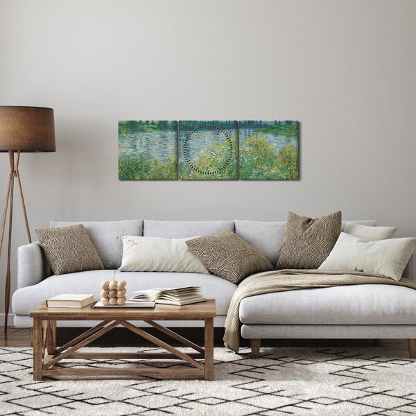 Obraz - Claude Monet, Banks of the Seine, reprodukcje (z zegarem) (90x30 cm)
