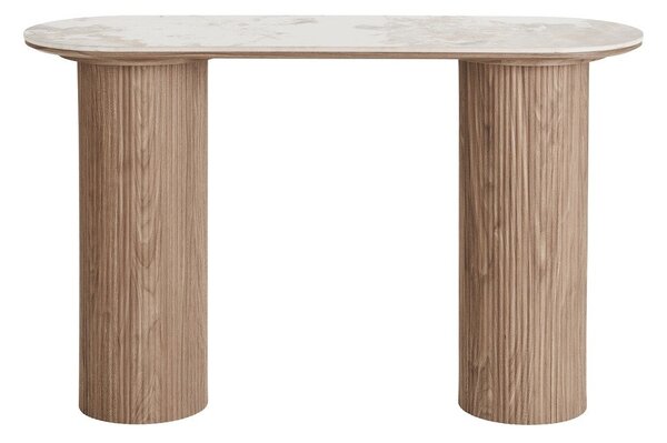 Beżowa/w naturalnym kolorze konsola z blatem w dekorze marmuru 40x120 cm Athens – House Nordic