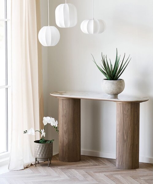 Beżowa/w naturalnym kolorze konsola z blatem w dekorze marmuru 40x120 cm Athens – House Nordic
