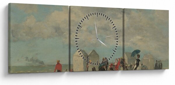 Obraz - Eugène Boudin, Beach Scene, reprodukcje (z zegarem) (90x30 cm)