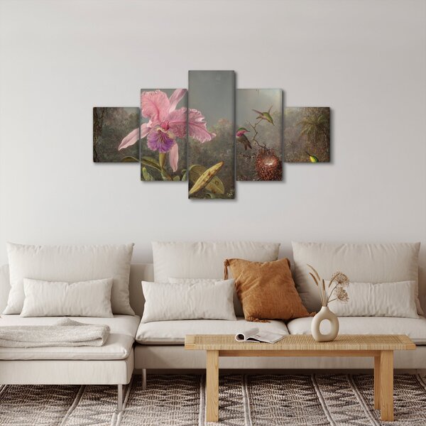 Obraz - Martin Johnson Heade, Cattleya Orchid and Three Hummingbirds, reprodukcje (125x70 cm)