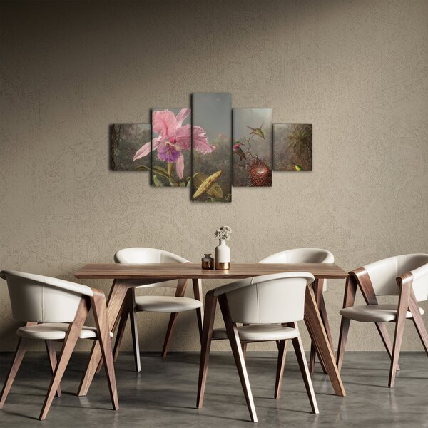 Obraz - Martin Johnson Heade, Cattleya Orchid and Three Hummingbirds, reprodukcje (125x70 cm)