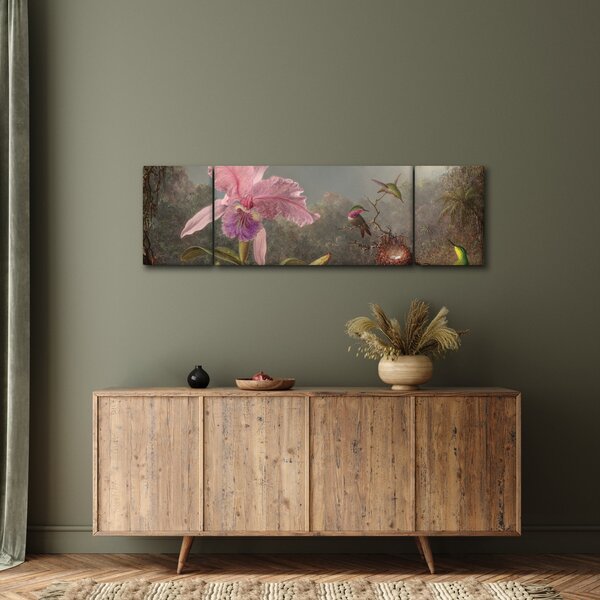 Obraz - Martin Johnson Heade, Cattleya Orchid and Three Hummingbirds, reprodukcje (170x50 cm)