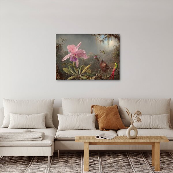 Obraz - Martin Johnson Heade, Cattleya Orchid and Three Hummingbirds, reprodukcje (70x50 cm)