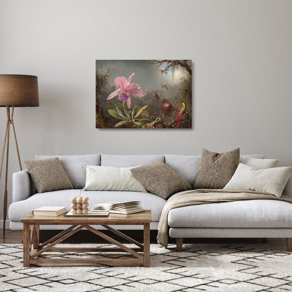 Obraz na szkle - Martin Johnson Heade, Cattleya Orchid and Three Hummingbirds, reprodukcje (70x50 cm)