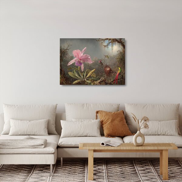 Obraz na szkle - Martin Johnson Heade, Cattleya Orchid and Three Hummingbirds, reprodukcje (70x50 cm)