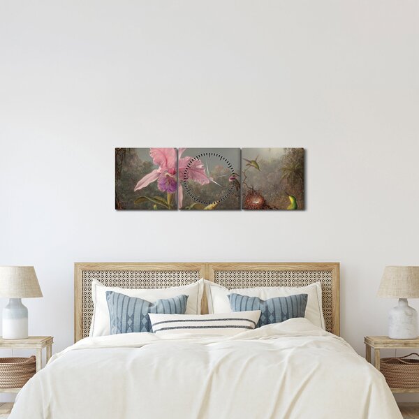 Obraz - Martin Johnson Heade, Cattleya Orchid and Three Hummingbirds, reprodukcje (z zegarem) (90x30 cm)